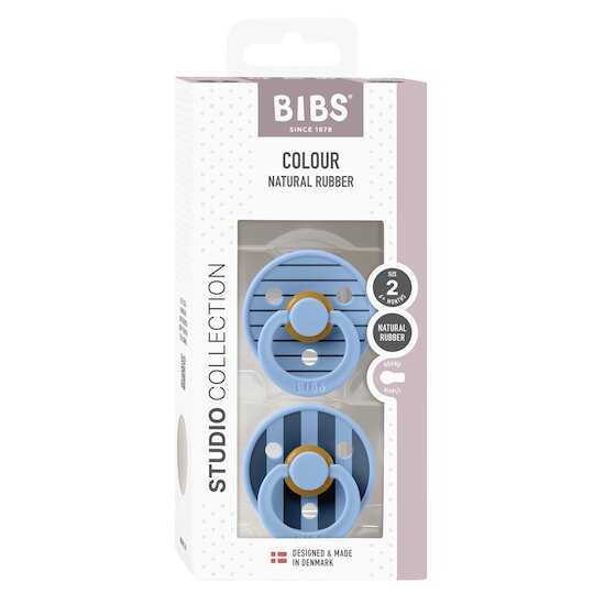 BIBS Tétines Studio Colour 2 Pack Caoutchouc naturel Sky Blue/Sky Blue 