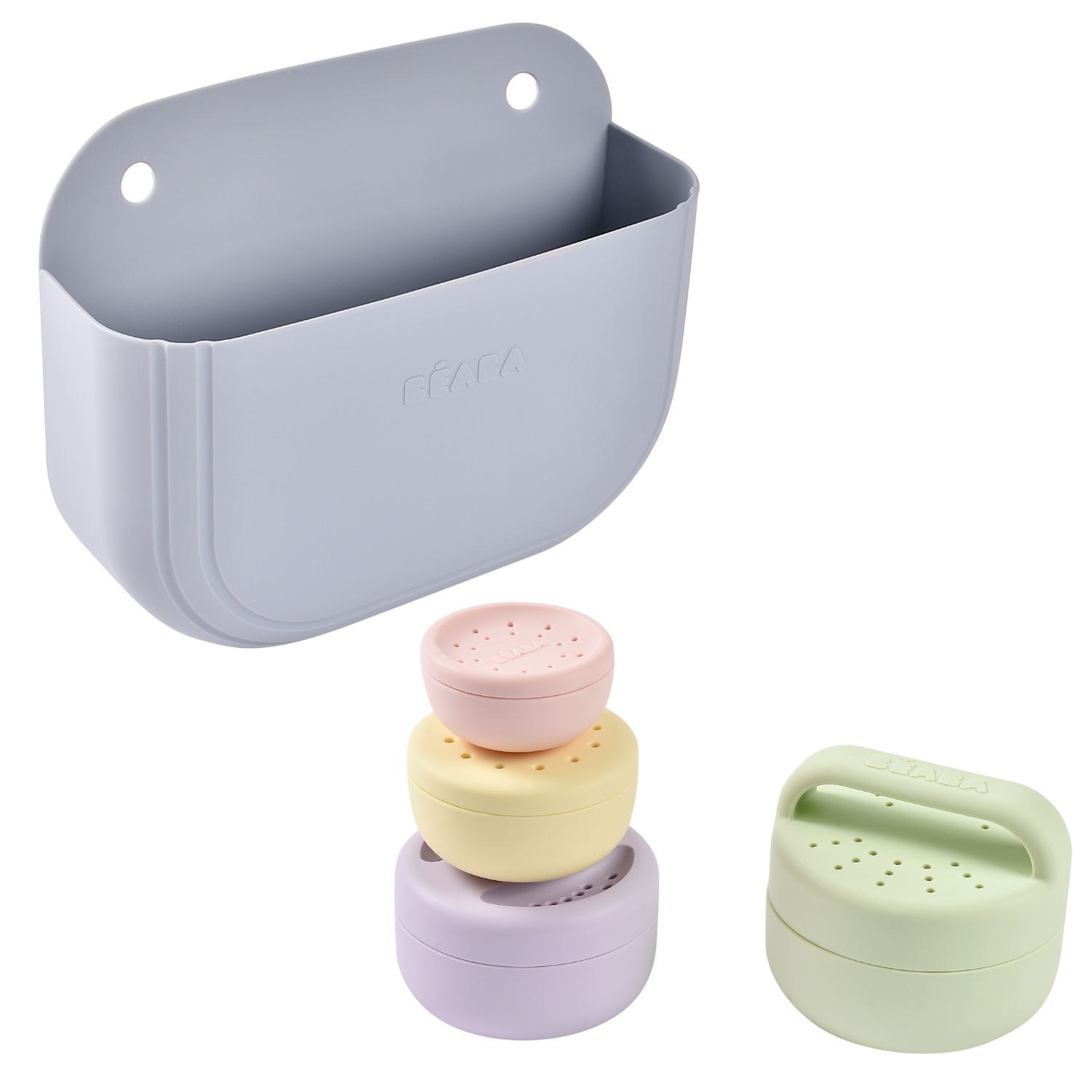 Coffret Panier Galet et Jouets de bain silicone MULTICOLORE Béaba