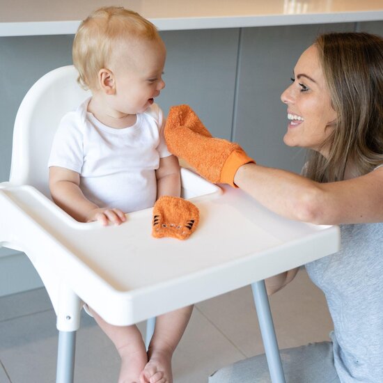 Tidy tot Gants de toilette en bambou Blanc/Orange/Gris Naissance Tidy tot Gants de toilette en bambou Blanc/Orange/Gris Naissance