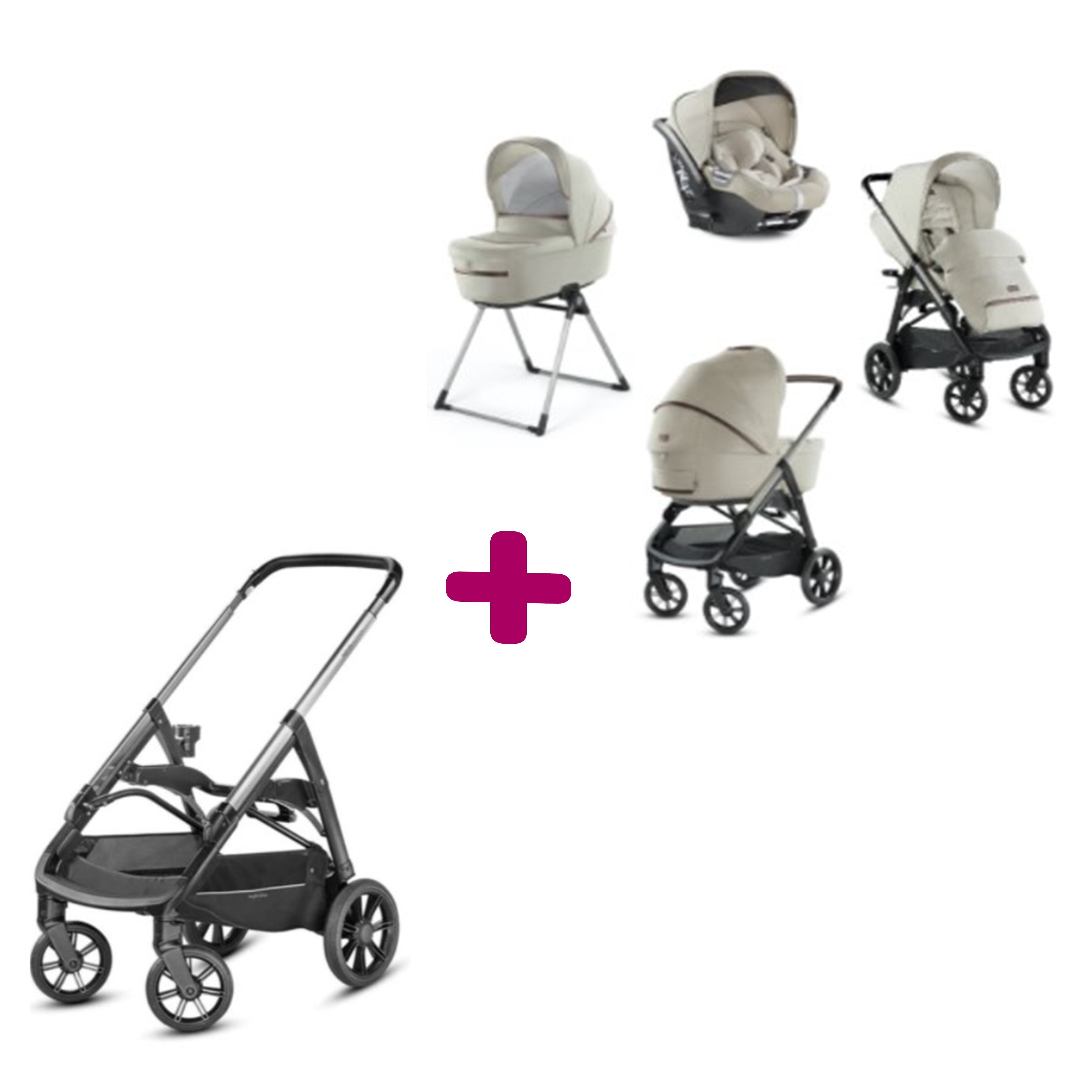 Pack poussette trio Aptica + coque CAB + nacelle + couvre-jambe + support Cashemire beige Inglesina