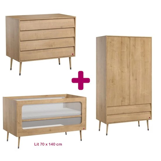 Vox Chambre bébé complète Bosque : lit évolutif 70x140, commode, armoire  