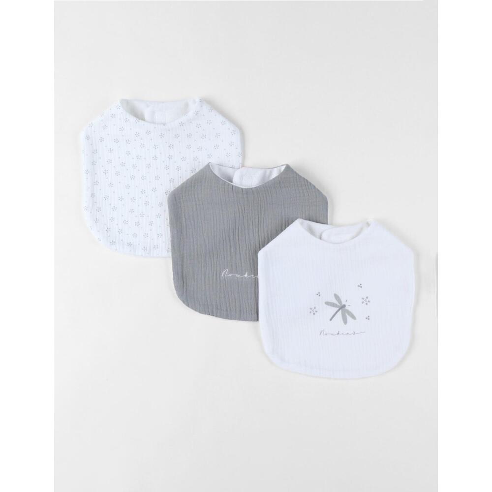 Set 3 bavoirs mousseline M&m25 BLANC Noukie's
