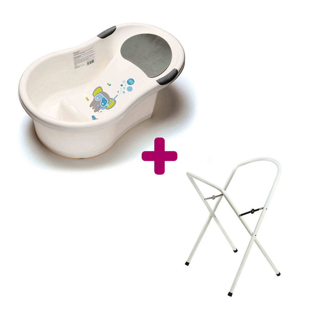 dBb Remond - Pack Baignoire avec transat décor Elephant + petit support de baignoire blanc avec tuyau  dBb Remond