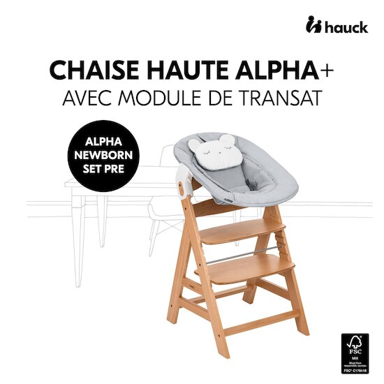Hauck Chaise haute avec siège nouveau-né Alpha Newborn Set Pre Nature Grey  Hauck Chaise haute avec siège nouveau-né Alpha Newborn Set Pre Nature Grey