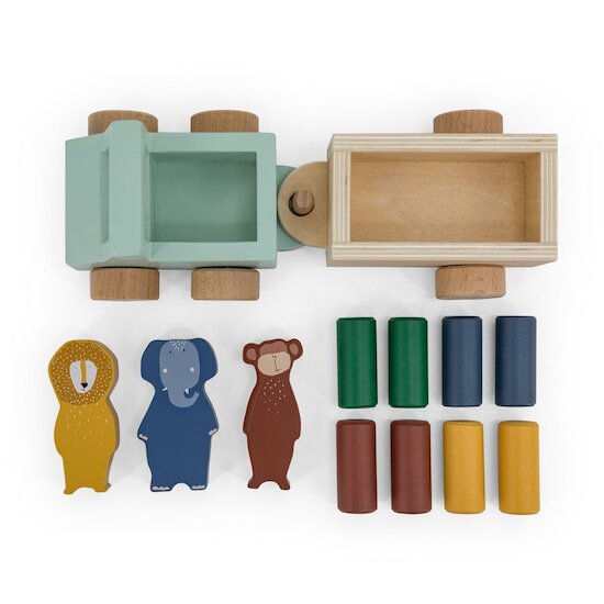 Trixie Voiture avec remorque en bois animaux   Trixie Voiture avec remorque en bois animaux