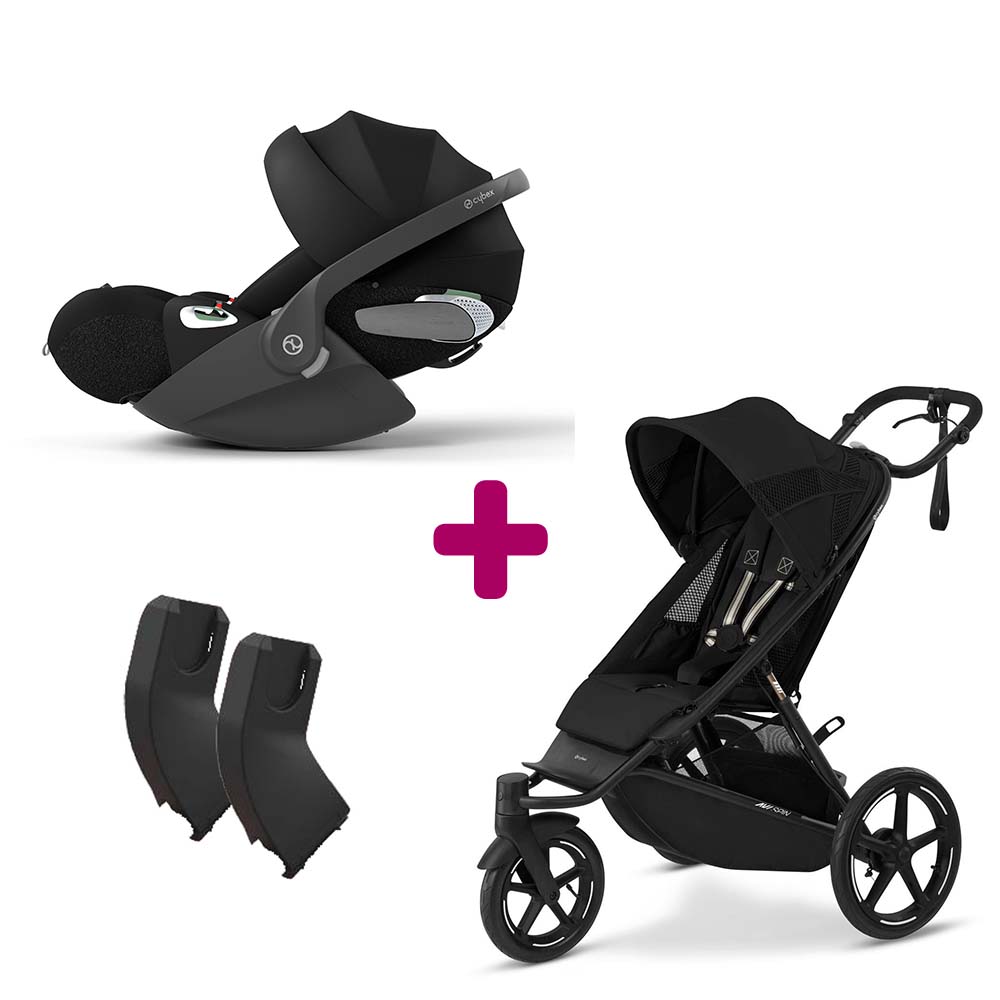 Cybex - Pack Poussette duo Avi Spin Moon Black + adaptateurs coque + coque Cloud T Sepia Black  Cybex