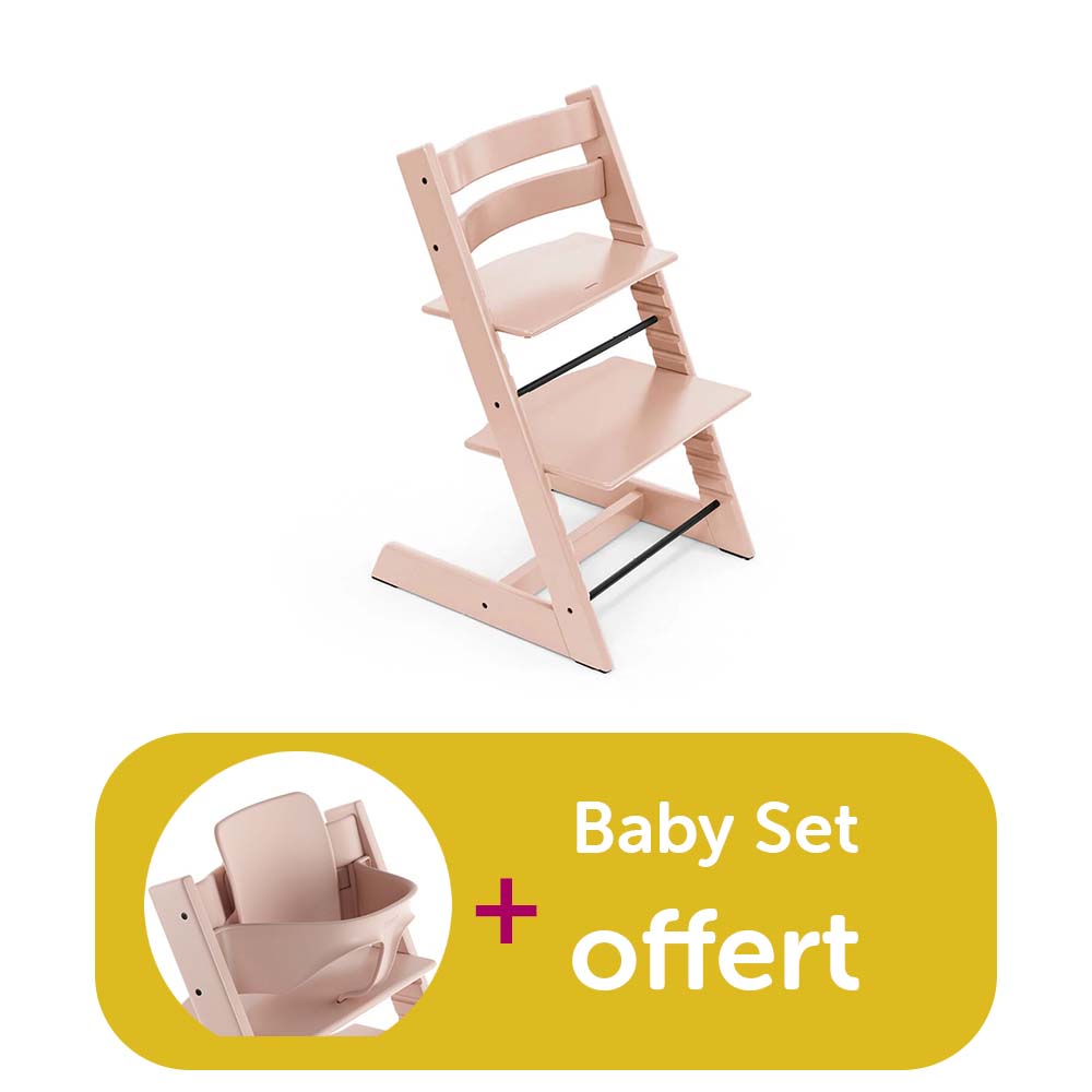 Chaise tripp trapp achetée Rose serein = baby set rose serein offert Stokke