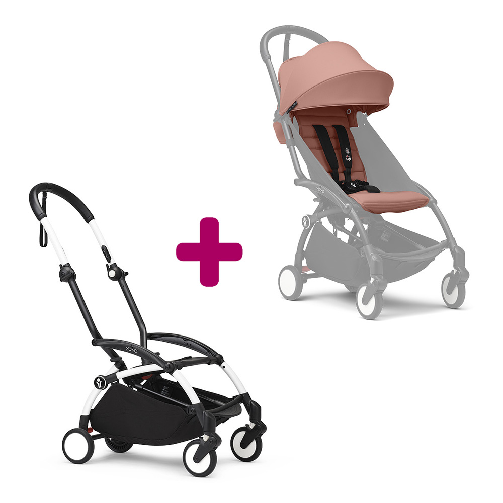 Stokke - Pack chassis poussette YOYO³ Blanc + pack 6+ YOYO³ Ginger  Stokke