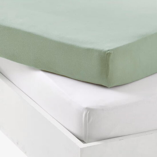 Mon P'tit Dodo Lot 2 Draps-Housses Jersey Blanc/Vert De Gris 