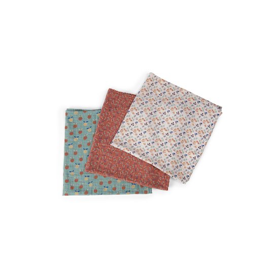 Moulin Roty 3 langes imprimés Pomme des bois   Moulin Roty 3 langes imprimés Pomme des bois