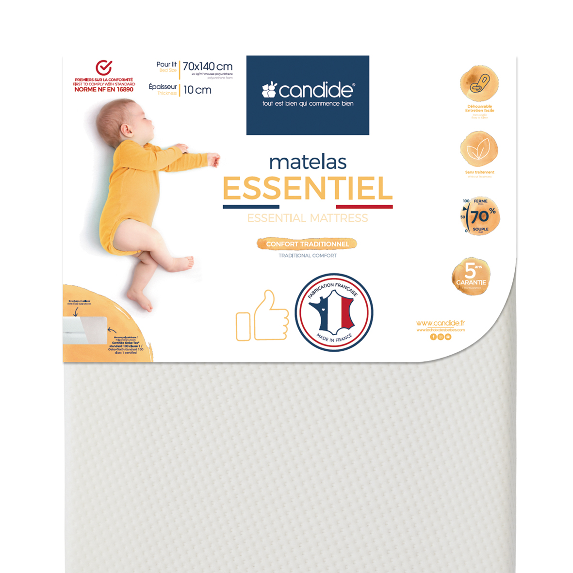 Matelas bébé Essentiel BLANC Candide