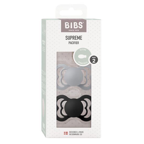 BIBS Tétines Supreme 2 Pack Silicone Cloud/Black 