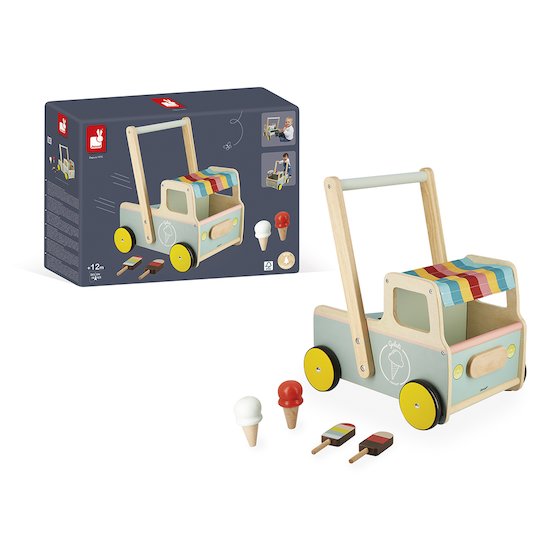 Janod Chariot de marche Marchand de glaces Multicolore  Janod Chariot de marche Marchand de glaces Multicolore