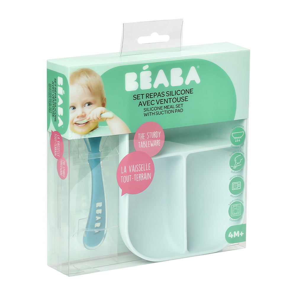 Beaba - Set repas silicone 2 pièces compartimenté BLEU Béaba