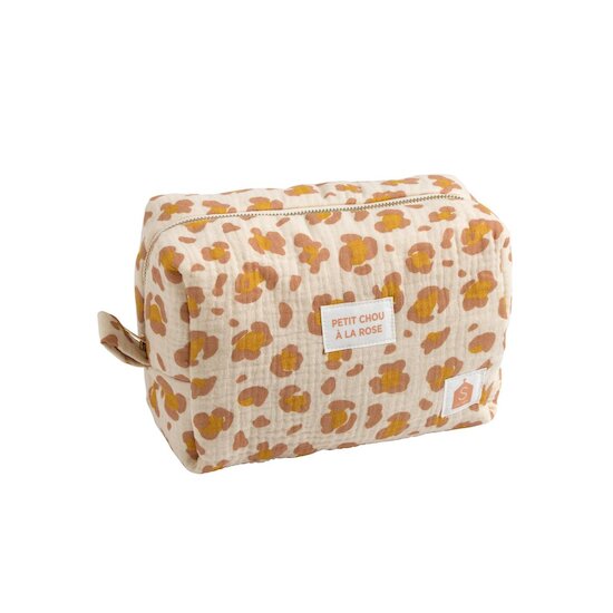 Sauthon Trousse de Toilette Motif Léopard Petit Chou Ecru/Caramel/Vieux Rose 