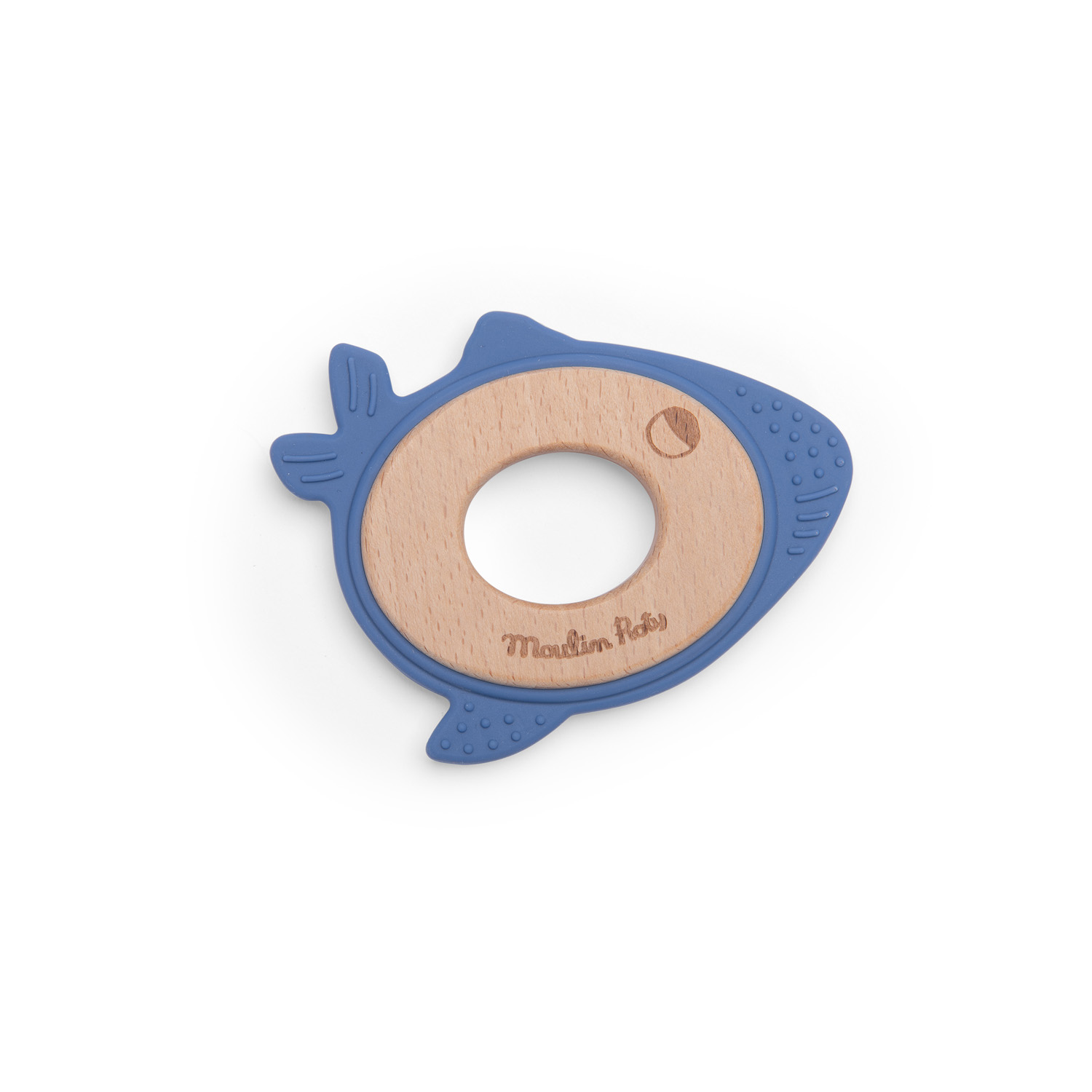 MOULIN ROTY - Anneau de dentition bois et silicone baleine BLEU Moulin Roty