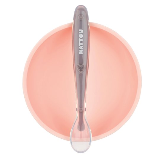 Nattou Coffret repas silicone 2 pc Bol et cuillère Rose Pâle  Nattou Coffret repas silicone 2 pc Bol et cuillère Rose Pâle