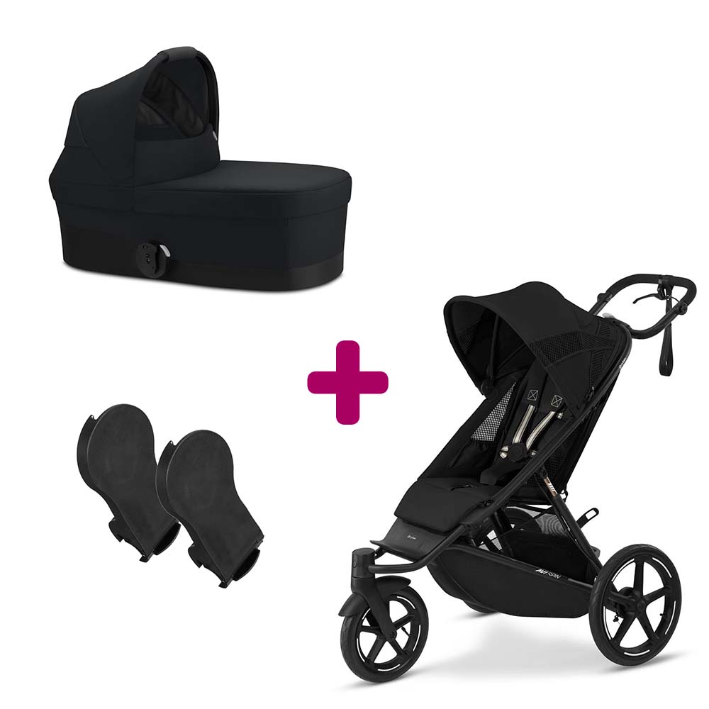 Cybex - Pack Poussette duo Avi Spin Moon Black + adaptateurs cot S + nacelle Cot S Magic Black  Cybex
