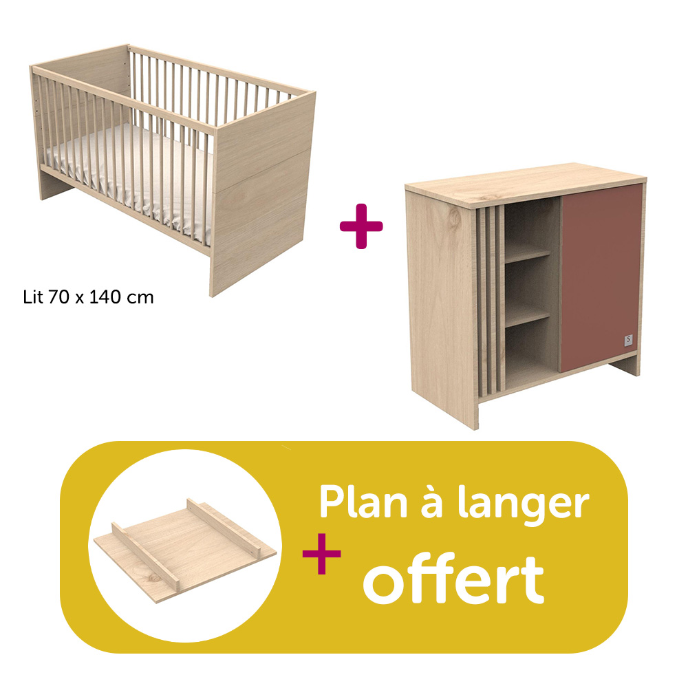 Sauthon - Chambre Duo Tokyo Tokyo  : lit 140x70 commode Terakota , plan offert  Sauthon