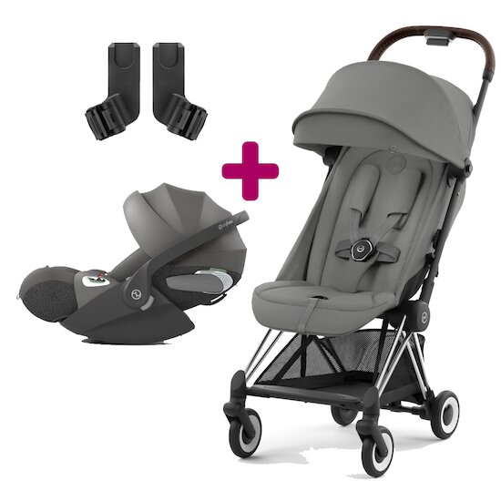 Cybex Pack Poussette duo Coya Mirage Grey + coque Cloud T i-size Mirage Grey + adaptateurs coque  