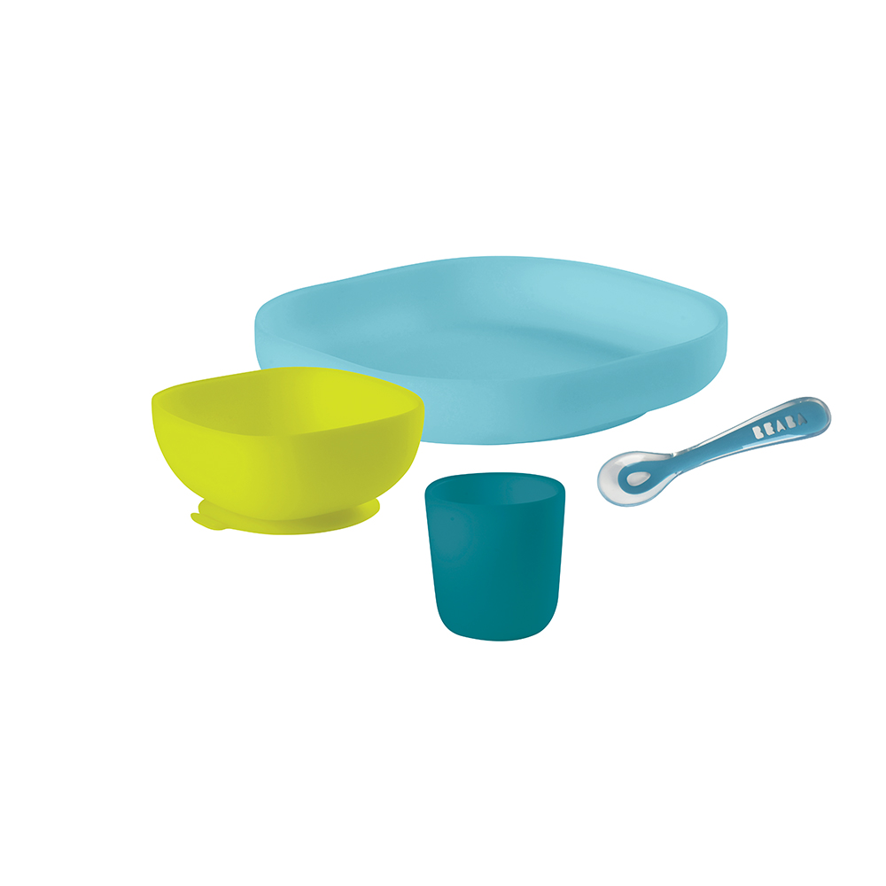 Beaba - Coffret Repas Silicone 4 pièces BLEU Béaba