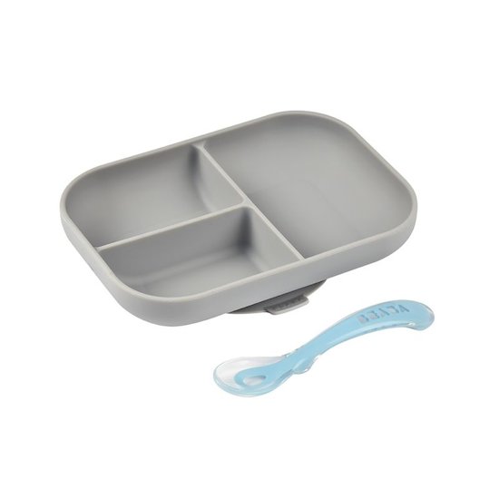 Béaba Set repas silicone 2 pièces compartimenté Grey  Béaba Set repas silicone 2 pièces compartimenté Grey