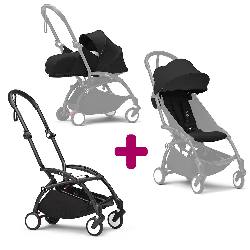 Stokke - Pack Poussette duo chassis YOYO³ Noir + pack 6+ YOYO³ Noir + pack nouveau-né YOYO³ Noir  Stokke
