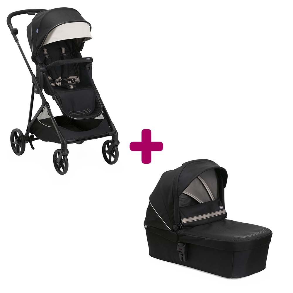 Chicco - Pack poussette Duo Seety Etna black + nacelle etna black  Chicco