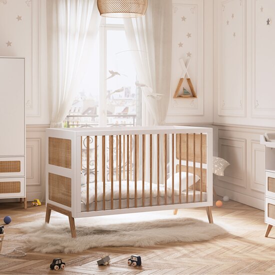 Théo Chambre bébé complète Marélia Blanc : lit 70x140, commode, armoire  
