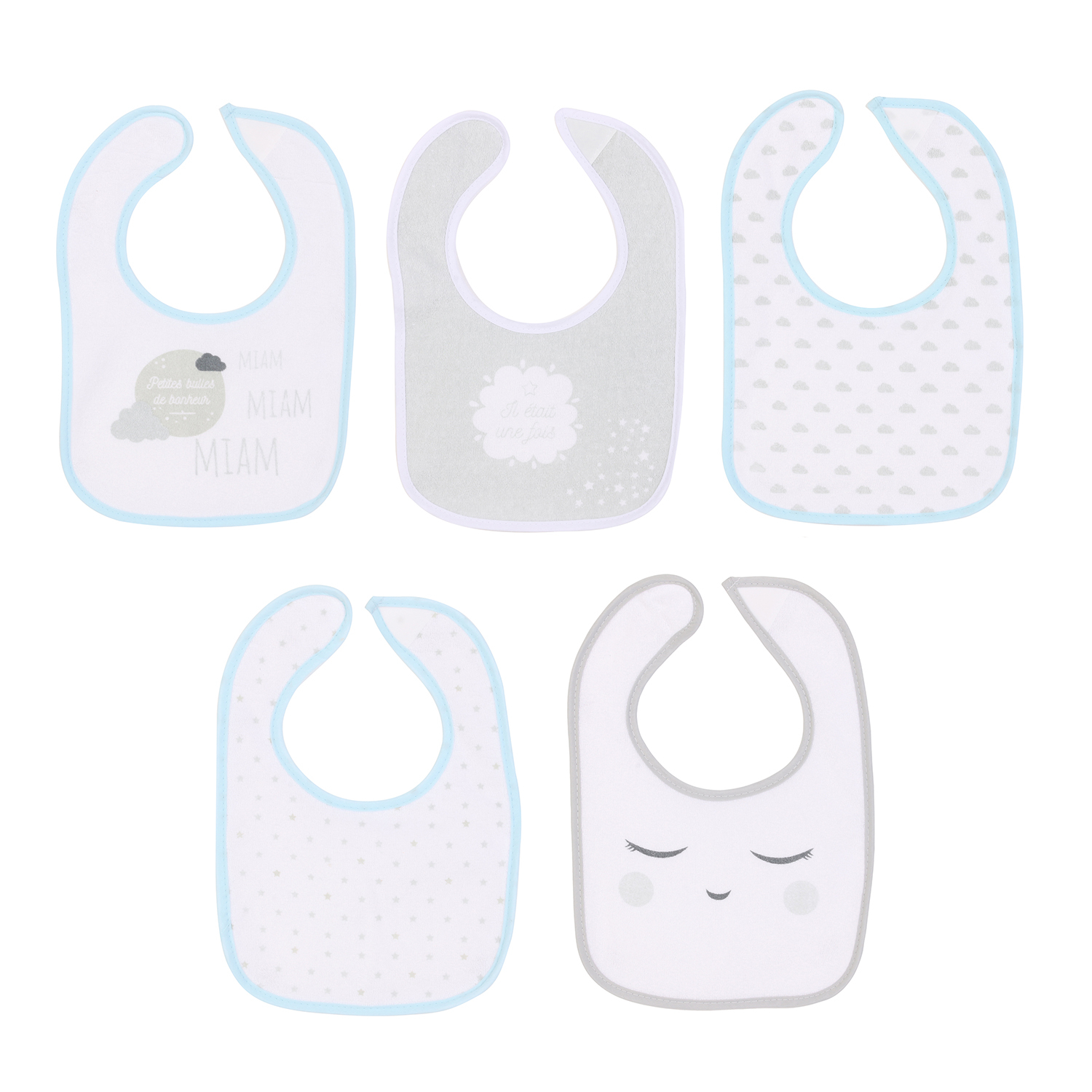 Bavoir tissu x5 BLEU Hello Kids
