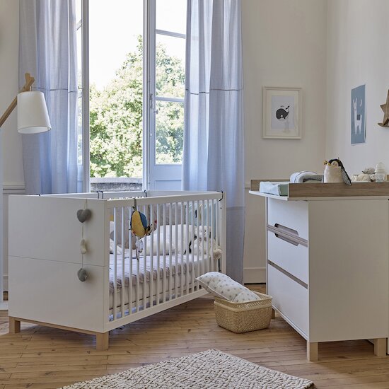 Chambre bébé duo VOLT : lit bébé évolutif et commode