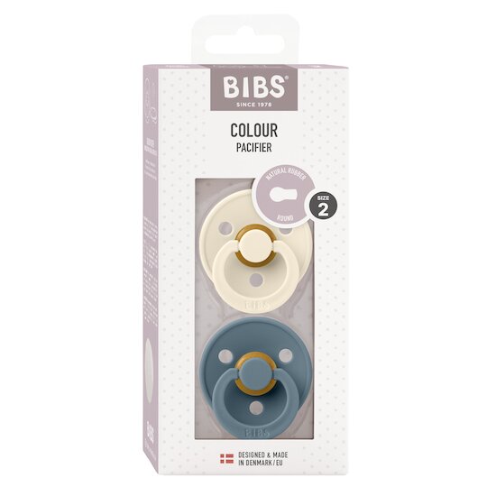BIBS Tétines Colour 2 Pack Caoutchouc naturel Ivory/Petrol 0-6 mois