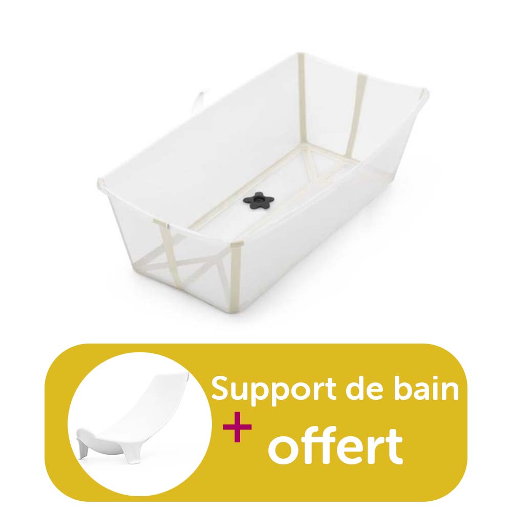 Stokke - Baignoire Flexi Bath X-Large Transparent Sandy Beige achetée = support de bain offert  Stokke