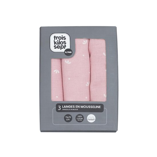 Trois Kilos Sept Lot de 3 Langes Rose  Trois Kilos Sept Lot de 3 Langes Rose