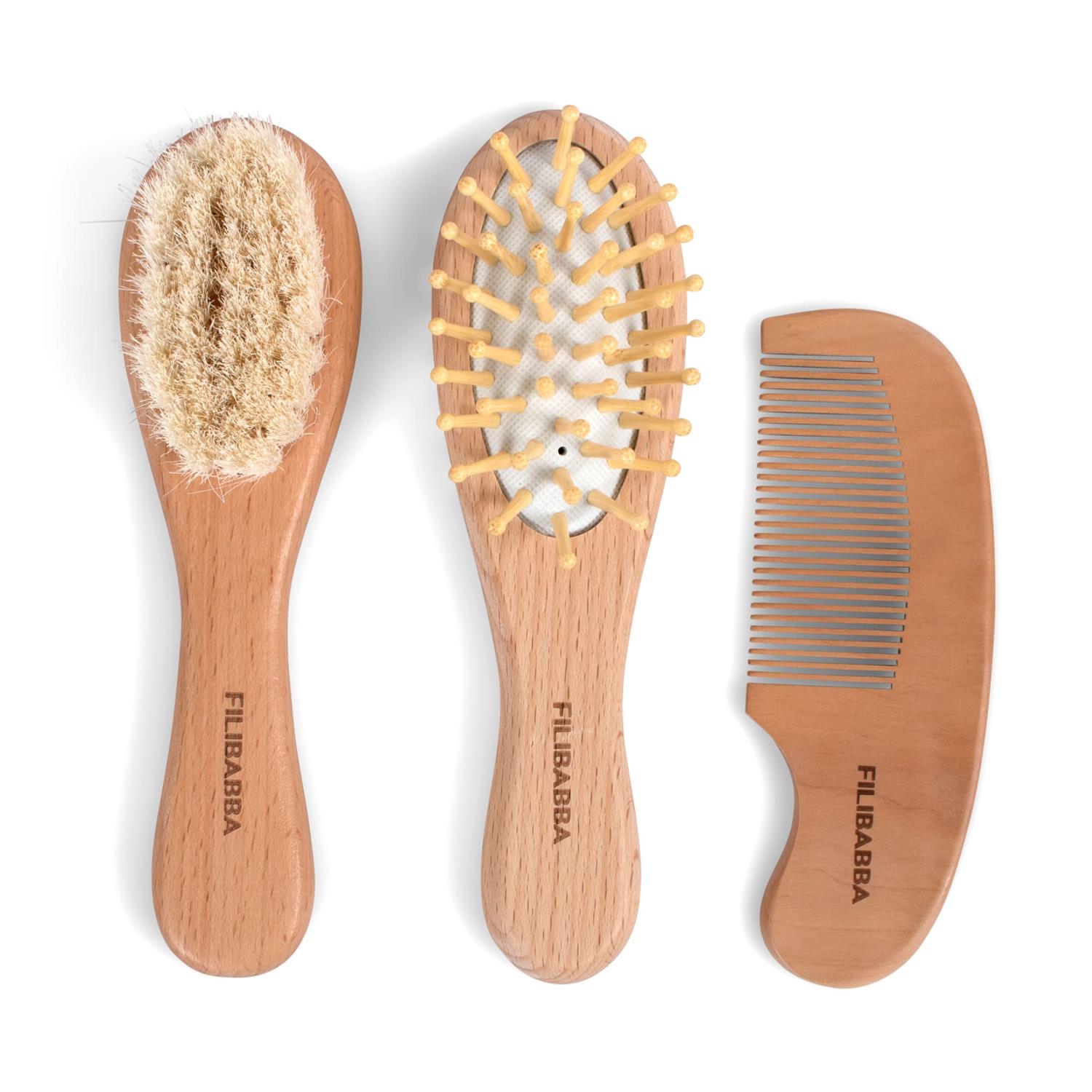 Set brosses et peigne bébé en bois avec pochette MULTICOLORE BB&Co