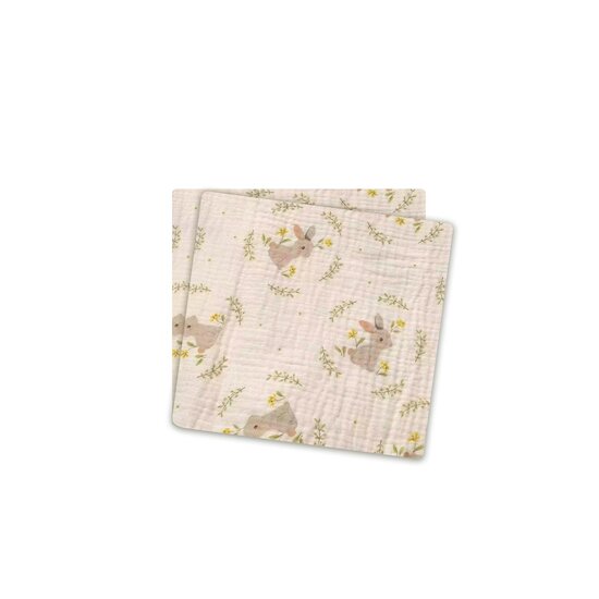 Les Chatounets Lot de 2 Langes All-over Lapin fleur Ecru/Gris/Vert 72x72 cm