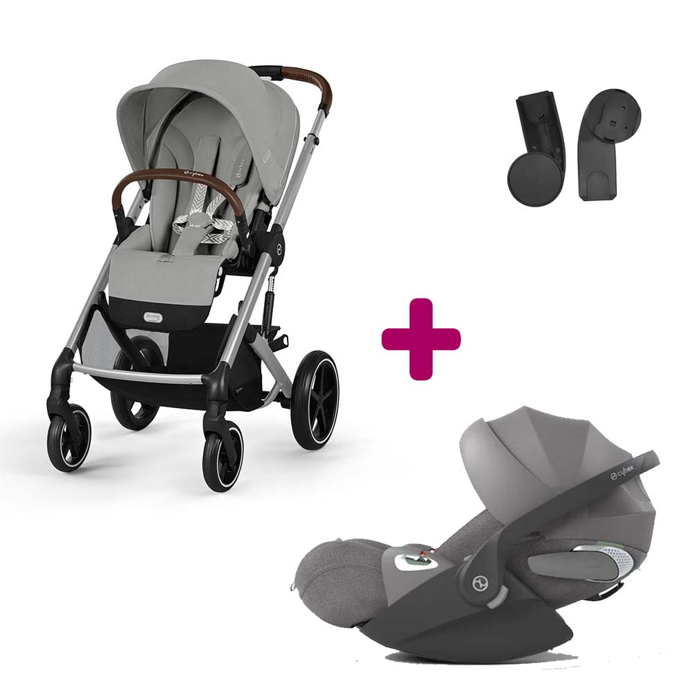 Pack Poussette Duo Balios Stone Grey + adaptateurs coque + coque Cloud T tissu plus mirage grey  Cybex