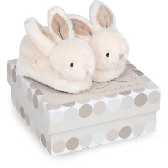 Doudou & Compagnie Chaussons avec hochet Lapin Taupe 0-6 mois