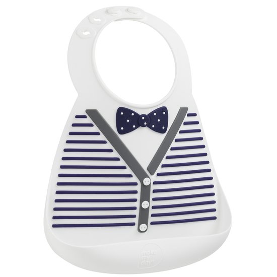 BB&Co Bavoir en silicone souple gilet rayé et nœud pap’ Blanc/ Bleu 