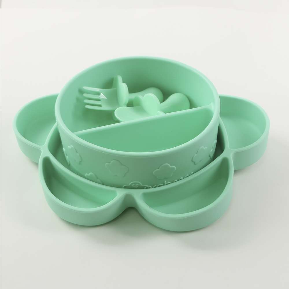 Coffret repas 4 pièces en silicone avec ventouse VERT Grabease