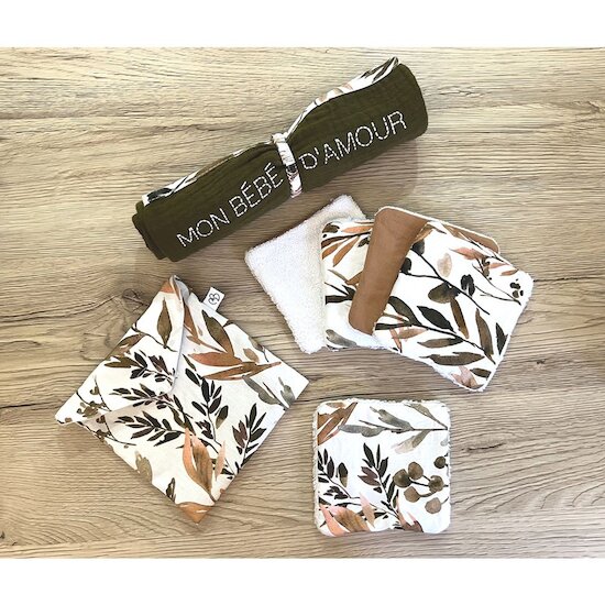 BB&Co Lot de 5 lingettes lavables avec pochette assortie imp. Caramel Forest 10X10 cm