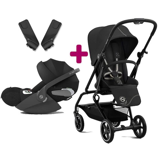 Cybex Pack poussette duo Eezy S Twist + 2 Moon Black + coque Cloud T i-size Sepia Black + adaptateurs coque  