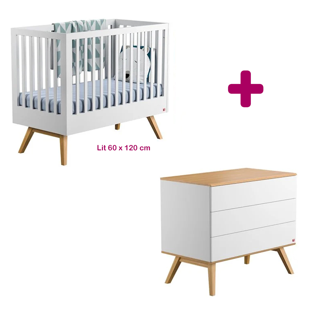 Chambre Duo Nature : lit 60x120, commode Vox