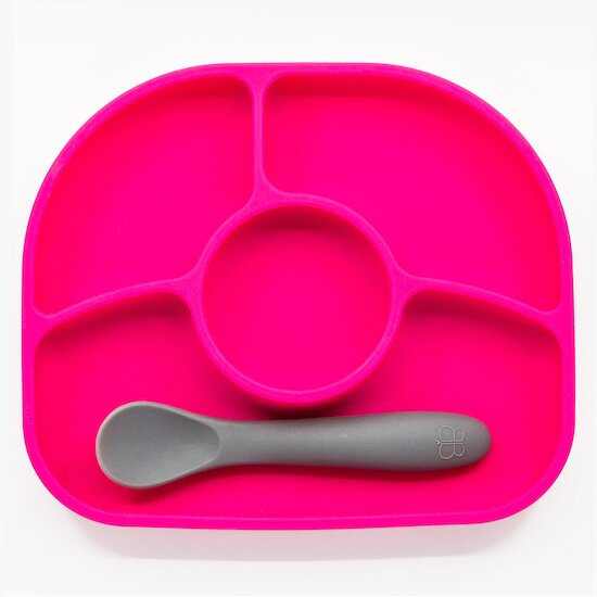 BBlüv Assiette et cuillère en silicone Rose 