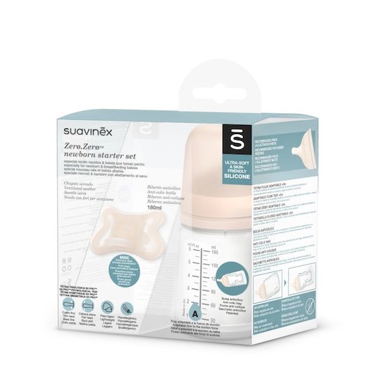 Suavinex Set biberon Zero.Zero avec sucette  180 ml