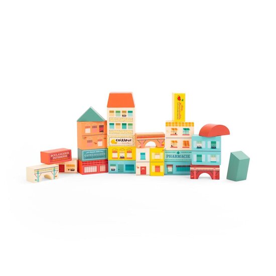 Moulin Roty Blocs de construction village Avenue du Moulin Orange/Multicolore  Moulin Roty Blocs de construction village Avenue du Moulin Orange/Multicolore