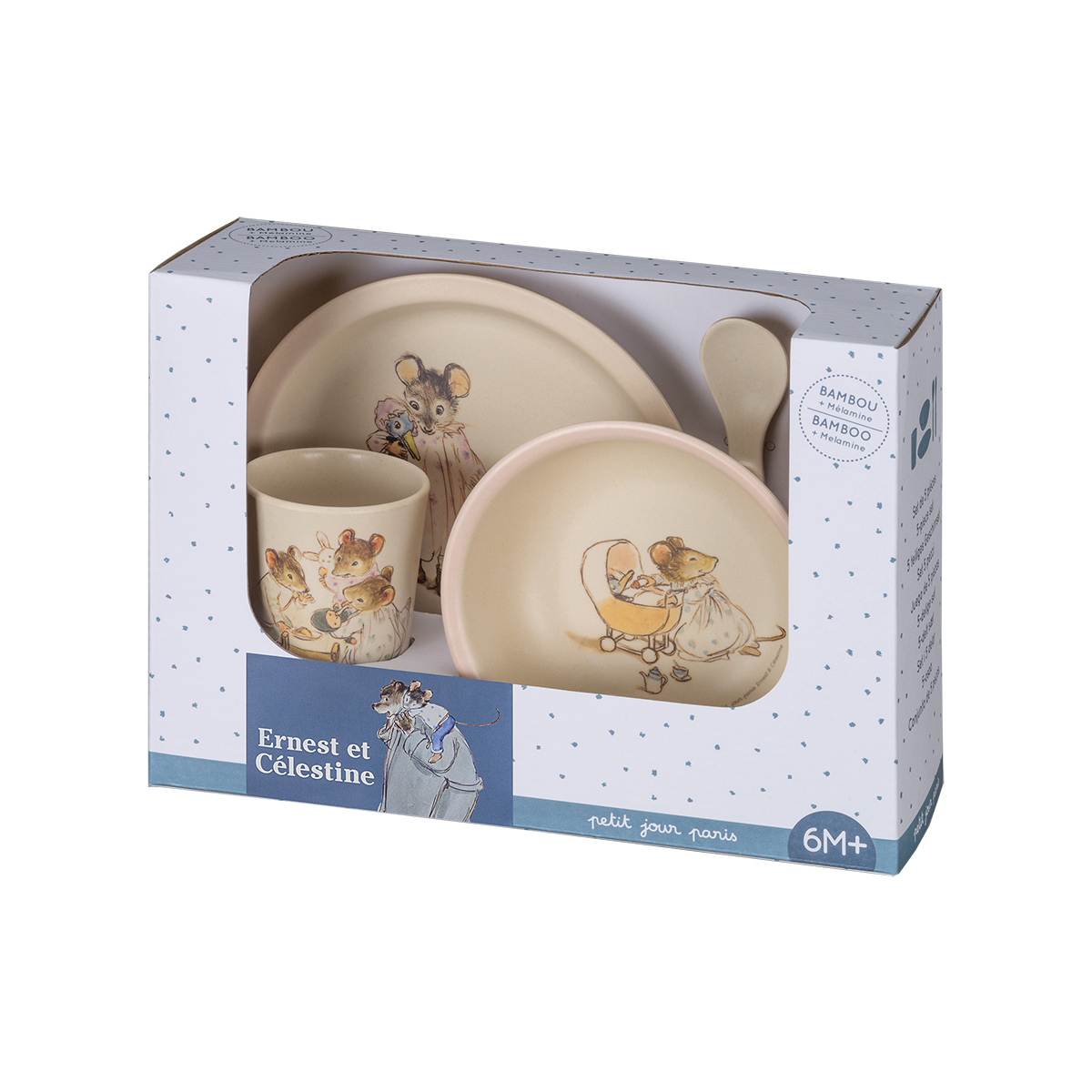 Coffret repas Bambou Ernest et Célestine ROSE petit jour paris