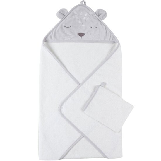 Noukie's Set de bain veloudoux et éponge Babou et Kendi Gris  Noukie's Set de bain veloudoux et éponge Babou et Kendi Gris