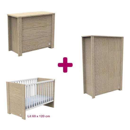 Sauthon Chambre bébé complète Antonin : lit 60x120, commode, armoire   Sauthon Chambre bébé complète Antonin : lit 60x120, commode, armoire