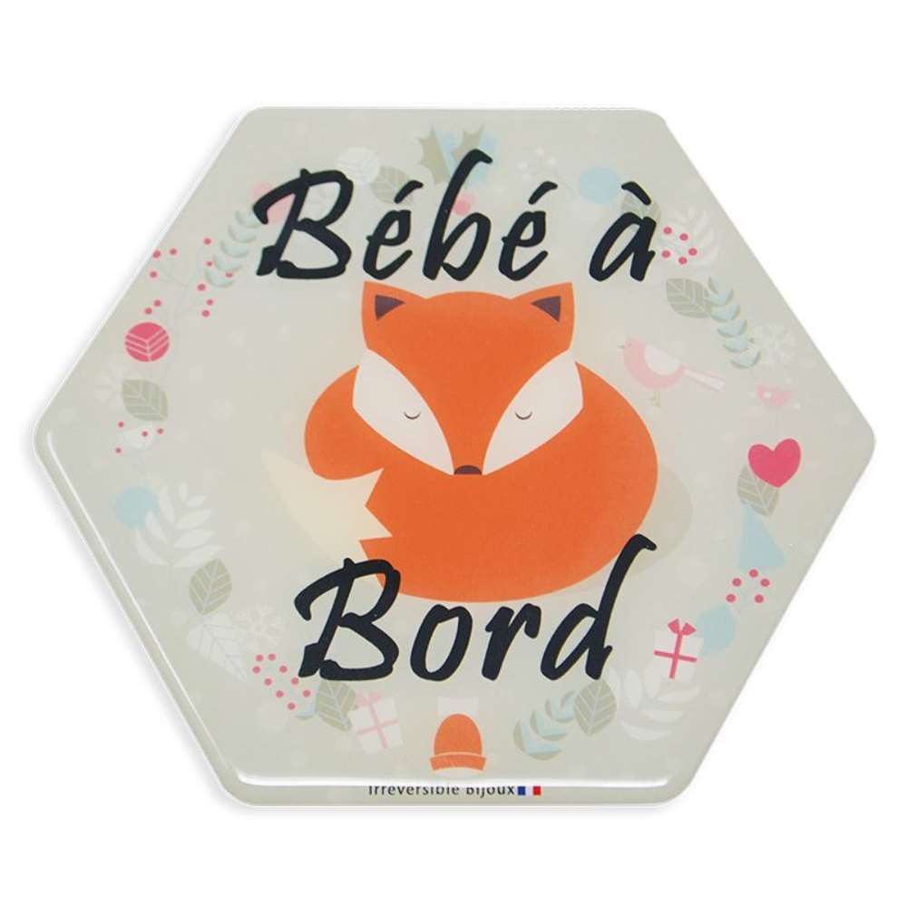Adhésif « Bébé à Bord Renard »  ORANGE Irréversible Bijoux